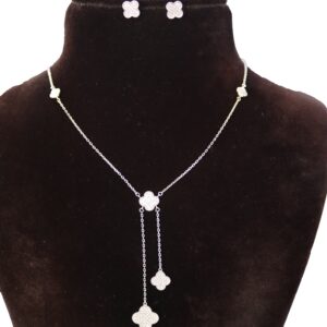Silver Clover Necklace Set with Matching Earrings | Damini Silver Dubai