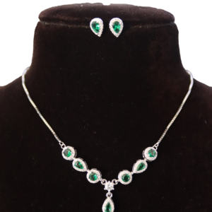 Green Stone Silver Necklace Set for Women | Elegant Jewellery by Damini Silver Dubai