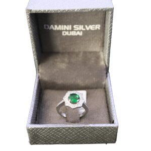 Ladies Silver Ring with Green Stone | Damini Silver Dubai