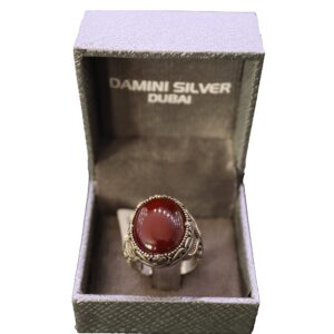 Men's Silver Ring with Oval Red Stone | Damini Silver Dubai